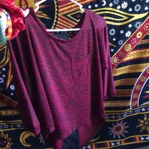 red mid sleeve shirt w black lace